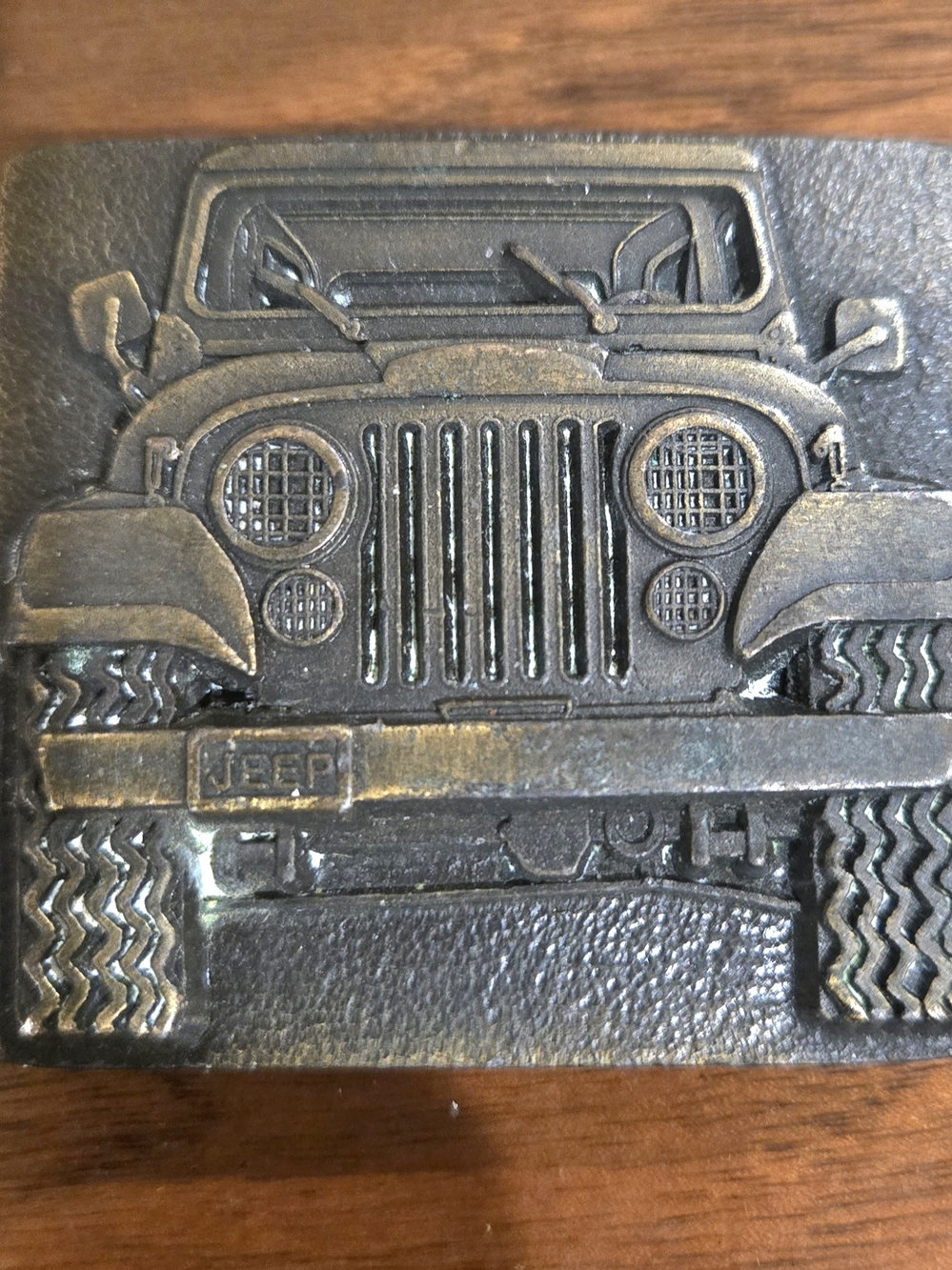 Jeep Front Grill Cast Metal Belt Buckle - Antique Brass Finish